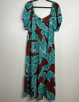 Maxi Vestido Para Mujer Nine West 2X Turquesa Marrón Estilo Campesino En Niveles Fluido Boho Foto 1 de 4