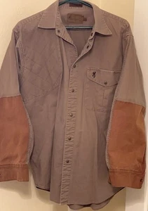 Browning Men’s L Hunting Gun Shirt Padded Shoulder Leather Arms Olive Brown  - Picture 1 of 9
