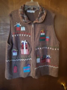 MERCER STREET STUDIO Women's WOOL BLEND Full Zip Christmas Sweater Vest Size XL - Picture 1 of 11