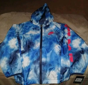 Nike Boy's Just Do It Printed Windbreaker Boy Size 7 Tie Dye Blue Red Logo NWT - Picture 1 of 7