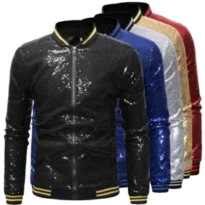 Chaqueta Universitaria de Béisbol con Lentejuelas para Hombres Cremallera Espectáculo de Baile Blazer Vestido Elegante - Imagen 1 de 13