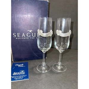 NEW in box Seagull pewter wedding flutes wine glasses crystal rose engravable - Picture 1 of 10