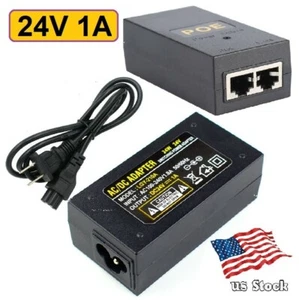Adaptador Ethernet inyector fuente de alimentación PoE 24V 1A 24W con cable de alimentación de EE. UU. - Imagen 1 de 10