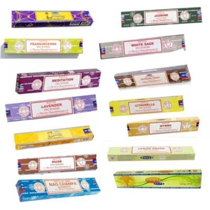 3 o 12 Pack Box Satya Genuine Nag Champa Palitos de Incienso Joss Aromas Mixtos Puja - Imagen 1 de 15