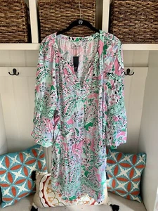 Crown and Ivy Pink & Green Midi Dress Women Large Lightweight 3/4 Sleeve - Picture 1 of 3