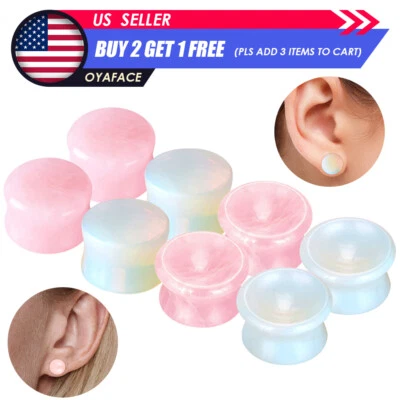 8 peças medidores de orelha orgânicos opalita quartzo rosa plugues pedra sela túnel expansor - Imagem 1 de 4