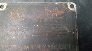 PRATT & WHITNEY MODEL B2800-99W AIRPLANE/AIRCRAFT ENGINE/MOTOR DATA TAG ONLY - Picture 1 of 2