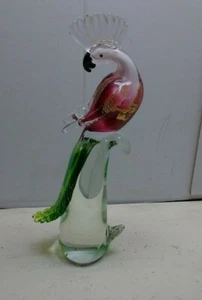 Parrot Figurine Sculpture Bird Blown Glass Art Red Green Decorating Accent 15"  - Picture 1 of 10