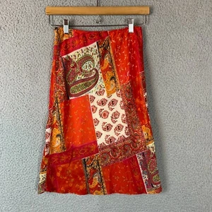 Vtg Patchwork Skirt Petite Mini Red Floral Sheer USA 90s Hippie Y2K Toto N Ko - Picture 1 of 12