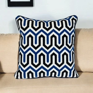 20" X 20" Blue and White Geometric Cotton Zippered Pillow - Picture 1 of 7