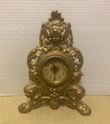 Antique Western Clock Co. Cast Iron Desk Clock w/Cherub Angel Paw Feet - Image 1 of 4