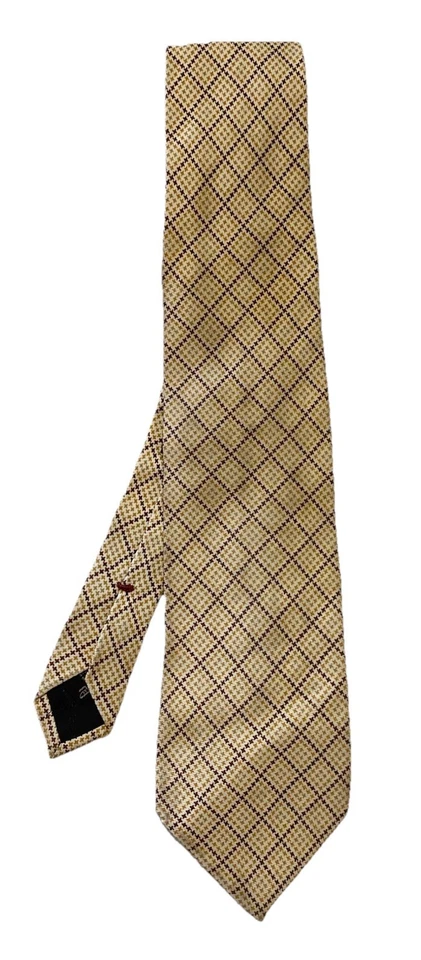 Gravata masculina de seda geométrica bege ERMENEGILDO ZEGNA feita na Itália. Good Con - Imagem 1 de 4