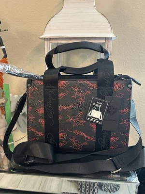 NWT Ed Hardy Tote / Crossbody Bag - Logo, Butterflies, Hearts - Black With Red - Image 1 of 4