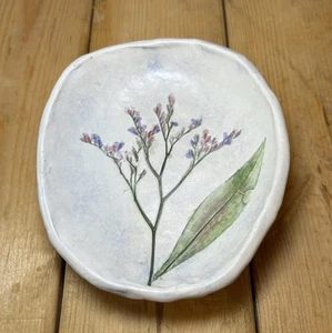 Handmade Botanical Ceramic Dish SMP Studio Pottery Marsh Rosemary Signed SMP - Picture 1 of 11