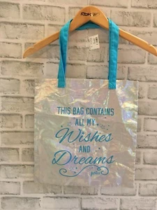 JUSTICE GIRLS BAG THIS BAG CONTAINS ALL MY WISHES AND DREAMS SILVER BLUE TOTE - Picture 1 of 3