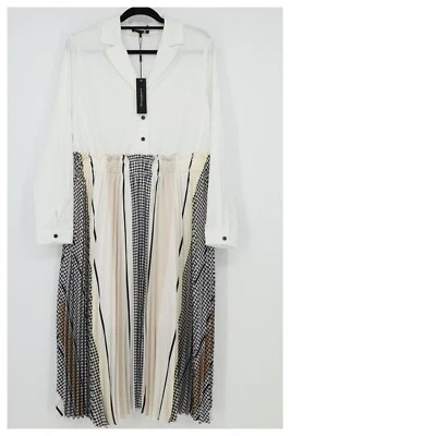 NUEVO CON ETIQUETAS CAMISA DONNA KARAN VESTIDO PLISADO BLANCO SUPERIOR E INFERIOR PLISADA TALLA GRANDE Foto 1 de 4