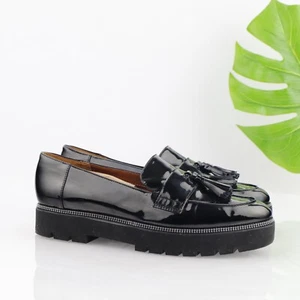 Franco Sarto Womens Brody Loafer Size 9.5 Black Patent Shoe Tassel Chunky Lug - Picture 1 of 14