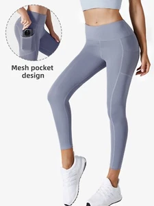 Damen High Waist Stretch Slim Yogahose Skinny Bottom Hose mit Seitentaschen - Bild 1 von 16