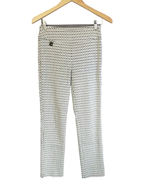 Pantalones al tobillo Joseph Ribkoff elásticos para mujer 6 negros blancos rayón geométrico Foto 1 de 4