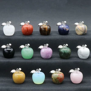 Mini Crystal Apple Pendant Natural Chakra Gemstones Carved Beads Reiki Healing - Picture 1 of 25
