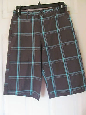 NWT Boy's Zoo York Grey, Black, Aqua Blue Plaid knee length Shorts size 12 - Image 1 of 4