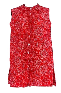 Vintage 1970s red bandana print tunic mini dress, long cotton sleeveless top - Picture 1 of 8