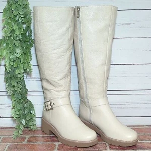 Naturalizer Darry Tall Leather Water Repel Boots Porcelain Cream Wide Calf 8.5 - Imagen 1 de 16