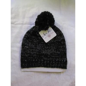 NEW Alexa Rose Winter Knit Hat Beanie Tuk Black Silver Woven Girl's Pom Pom - Picture 1 of 3
