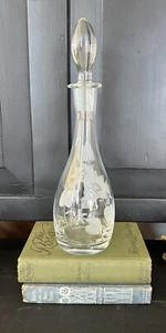 Tall Blown Glass Etched Decanter with Stopper. Barware 13” Tall - Picture 1 of 5
