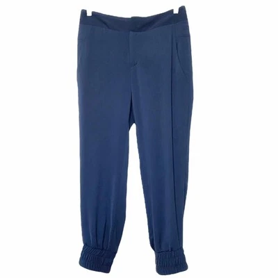 HELMUT LANG WOMEN'S NAVY HIGH RISE RELAXED ELASTIC CUFFS CROPPED DRESS PANTS - Image 1 of 4