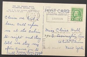 Yellowstone Park, Wyoming Post Card posted Sep 3, 1937 to White Plains, NY - WY