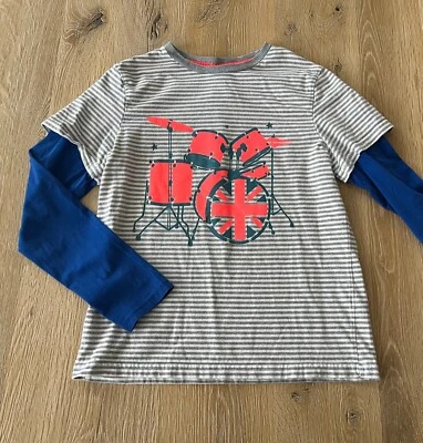 Boy's MINI BODEN size 11-12 Gray/White Striped Band T-Shirt - Image 1 of 2