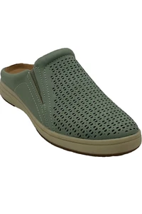 Earth Origins Perforated Leather Slip-On Clogs Emilia Dusty Green - Picture 1 of 3