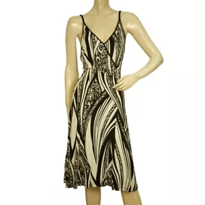 Vestido Just Cavalli Blanco y Negro Floral Sin Mangas Espalda Abierta Rodilla Talla 40 - Imagen 1 de 7