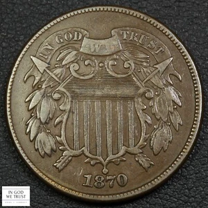 1870 Copper Two Cent Piece 2C - Reverse Scratched - Picture 1 of 3