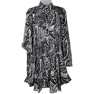 Ali Miles Top Damen Gr. L schwarz Animal abstrakt transparent Tunika Oversize Whimsigoth - Bild 1 von 15