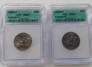 2002 PD Mississippi Statehood Quarter Set-ICG Mint State 67-Bright White Luster - Picture 1 of 7