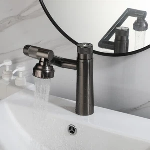 Grifo de lavabo giratorio 360° negro/gris montado en cubierta - Imagen 1 de 79