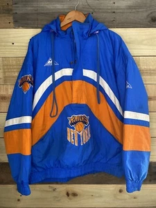 Vintage NBA New York Knicks Hooded Pullover 1/2 Zip APEX Double Sided Mens Large - Picture 1 of 22