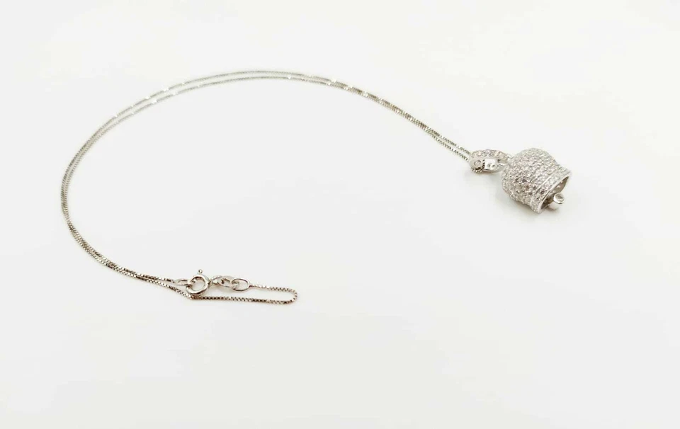 COLLANA CAMPANELLA FULL ZIRCONATA BIANCO IN ARGENTO 925 RODIATO IN ORO 18KT - Immagine 1 di 3