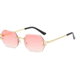Women Sunglasses Rimless Fashion Pink Lens Octagon Frame Sun Glasses Lentes New - Picture 1 of 2