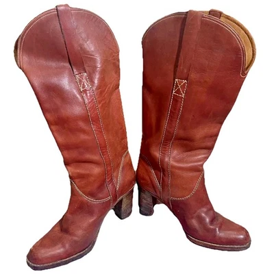Botas vaqueras italianas vintage de cuero para mujer 7,5 coñac hechas en Italia hechas a mano Foto 1 de 4