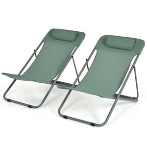 Patiojoy 2 piezas silla de playa tumbona plegable reclinable con posición 3 - Imagen 1 de 30