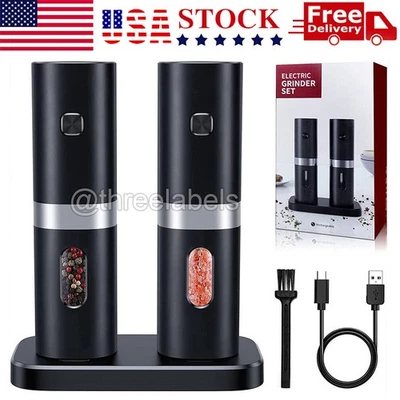 2PCS Electric Salt and Pepper Grinder Set Automatic Grinder w/ Rechargeable Base - Image 1 of 4
