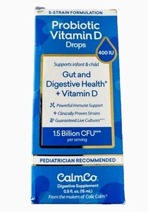 CALM CO PROBIOTIC VITAMIN D DROPS GUT/DIGESTIVE HEALTH 15 BILLION CFU 0.5 fl oz - Picture 1 of 7