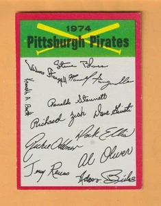 Listas de verificación del equipo Topps 1974 #20 Pittsburgh Pirates - Imagen 1 de 2