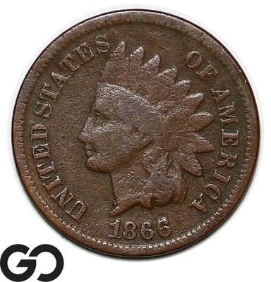 1866 Indian Head Cent Penny, VG++ Tougher Date - Image 1 of 3