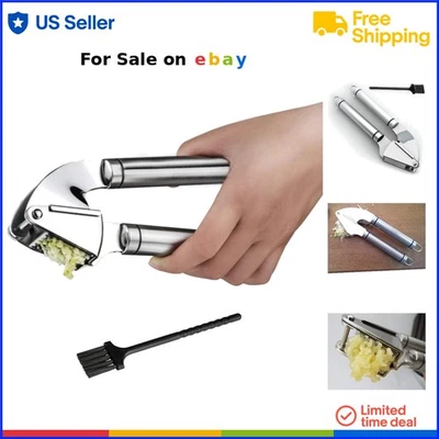 Prensa de ajo de acero inoxidable 18/10 picadora de alta resistencia herramienta de cocina fácil de limpiar Foto 1 de 4