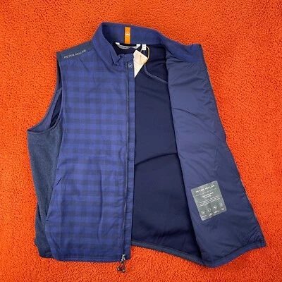 PETER MILLAR Hombres XL Fuse Elite Franela Híbrido Golf Cremallera Chaleco Azul Marino NUEVO $220 Foto 1 de 4