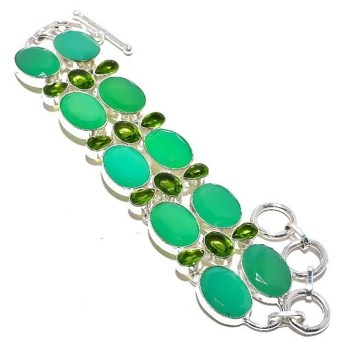 Brazalete de joyería enchapado en plata con piedras preciosas de peridoto de ónix verde 7-8" Foto 1 de 1